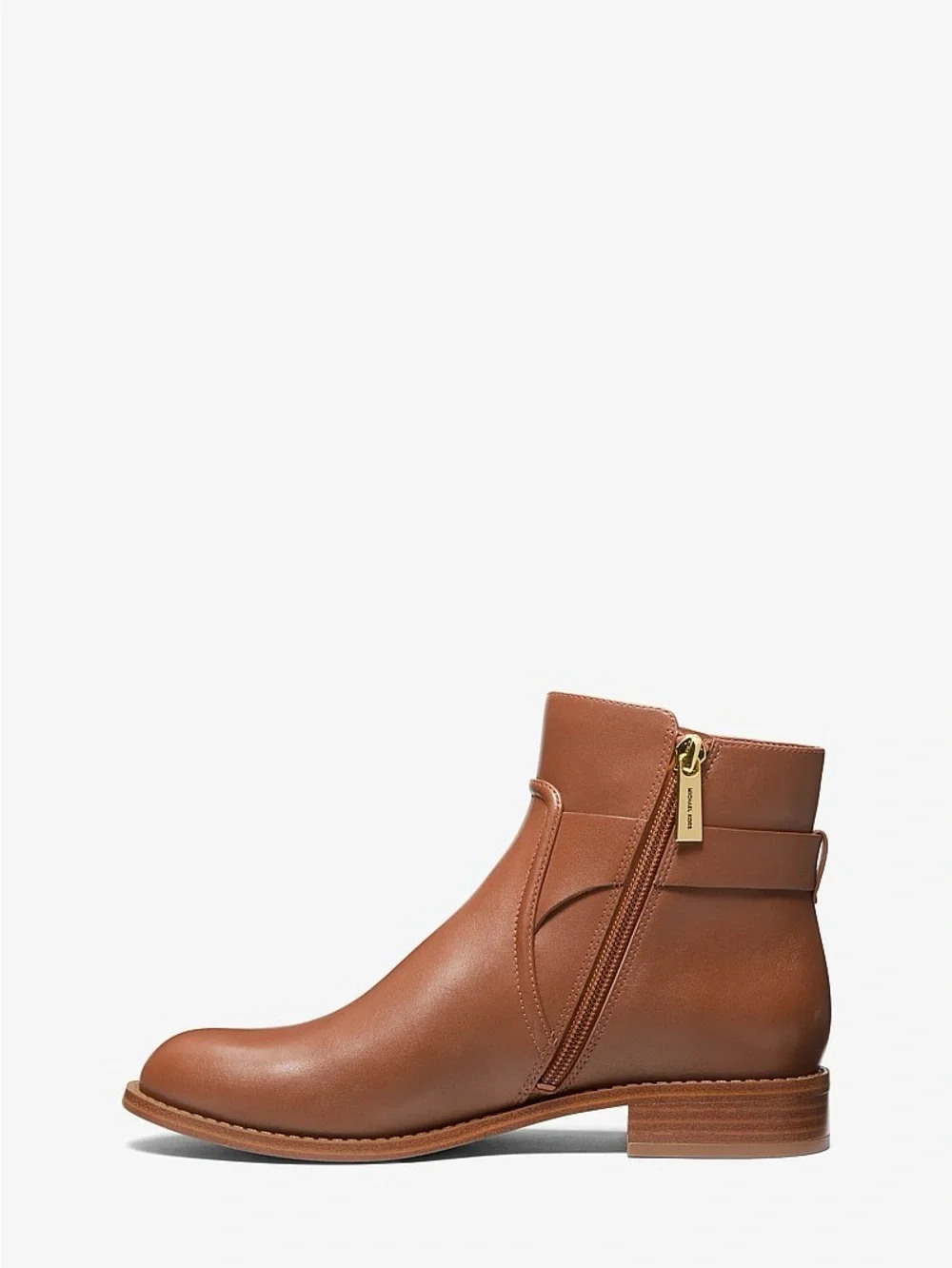 Michael Kors Cognac Leather Ankle Boot with Gold MK Accent
